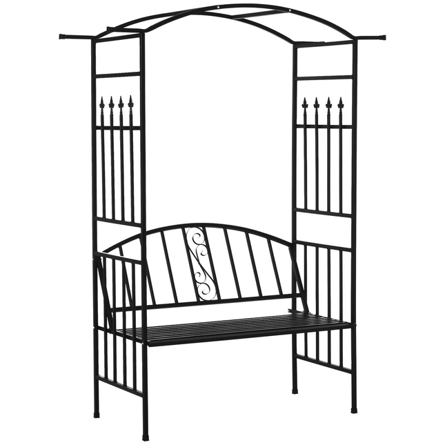 Steel Frame Outdoor Garden Arch w/ 2-Seater Bench Black