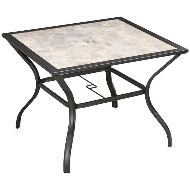 Outsunny 4-Person Steel Patio Table with Umbrella Hole - Perfect for Outdoor Fun!