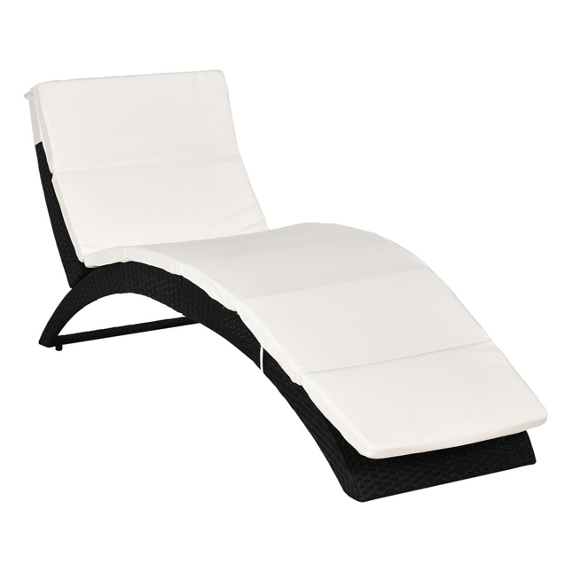 Sun Lounger Rattan Hammock Sun Bed Garden Folding Recliner Chair w/ Cushion