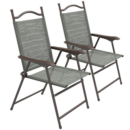 Outsunny Folding Chairs Set with Armrest, Breathable Mesh Fabric Seat, Dark Grey