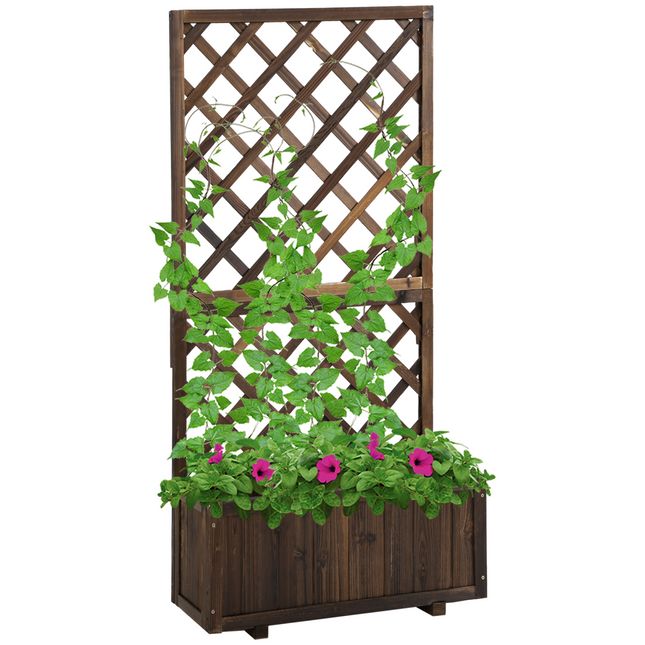 Garden Wooden Pine Trough Planter with Topped Trellis Climbing Plant