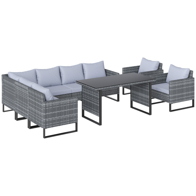 Outsunny Sectional Outdoor Furniture with Glass Top Table, Light Grey