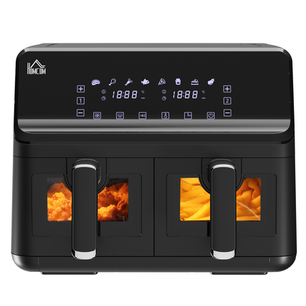 Dual Air Fryer 8L 2500W – 2 Baskets, 8 Presets, Timer & Recipe Book