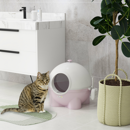 PawHut Large Cat Litter Box with Scoop – Front Entrance – 53 x 51 x 48 cm – Pink