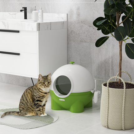 Large Hooded Cat Litter Tray with Scoop – 53 x 51 x 48 cm – Green