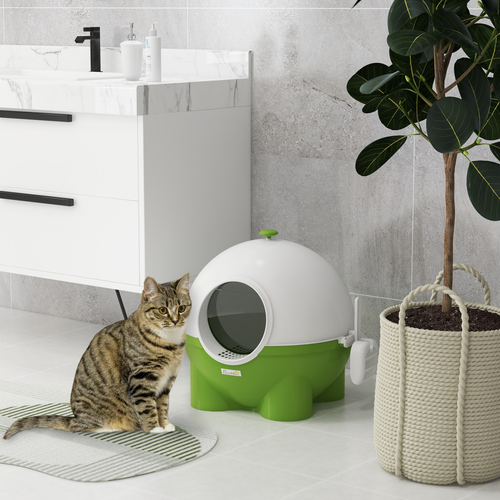 Large Hooded Cat Litter Tray with Scoop – 53 x 51 x 48 cm – Green