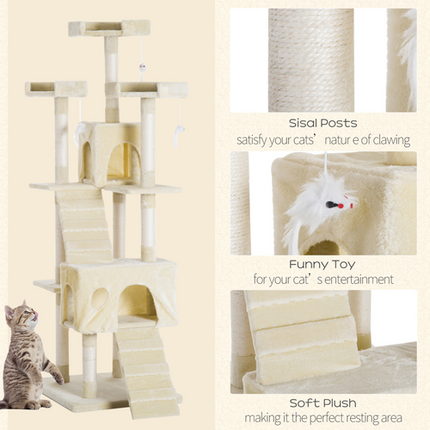 Cat Tree Furniture – Scratcher Post with Bed, Play House, Ladder & Toy for Kittens