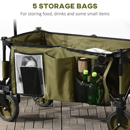 Folding Garden Camping Trolley – Collapsible Steel Cart with Folding Board – Green