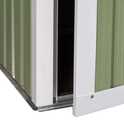 Green Metal Garden Shed 142x84x189 cm – Sloped Roof, Lockable Door, Outdoor Storage Unit