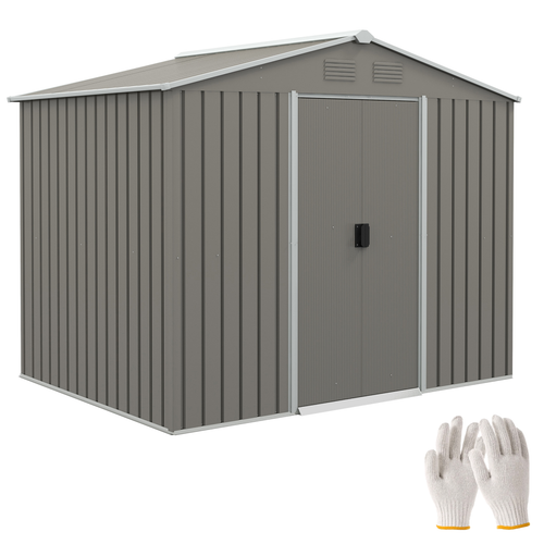 Outsunny 8x6FT Metal Garden Shed – Double Sliding Door Outdoor Storage House, Light Grey