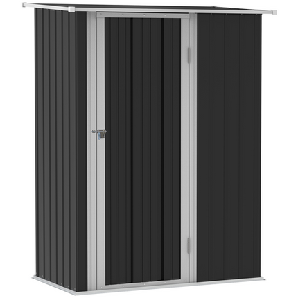 Grey Metal Garden Shed 142x84x189 cm with Lockable Door and Sloped Roof – Tool Storage Solution