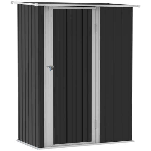 Grey Metal Garden Shed 142x84x189 cm with Lockable Door and Sloped Roof – Tool Storage Solution