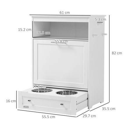 PawHut Pet Feeder Station – Dog & Cat Food Storage Cabinet with Feeding Bowls