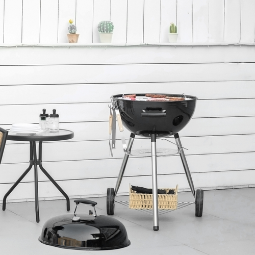 Outsunny Portable Kettle Charcoal BBQ Grill Smoker with Lid, Cover and Thermometer