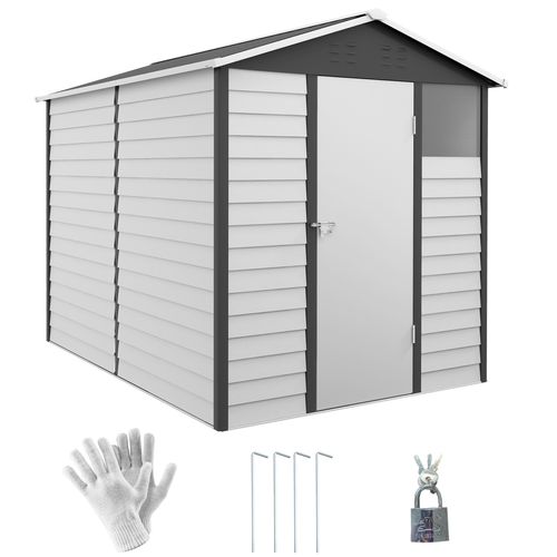 Outsunny 9x6FT Galvanised Metal Garden Shed – Grey Tool Storage House for Patio