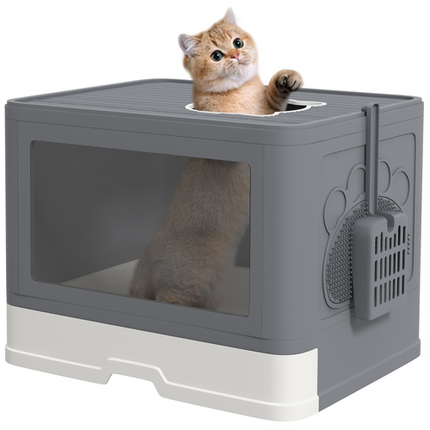 PawHut Covered Cat Litter Box – Front Entry & Top Exit with Scoop and Brush