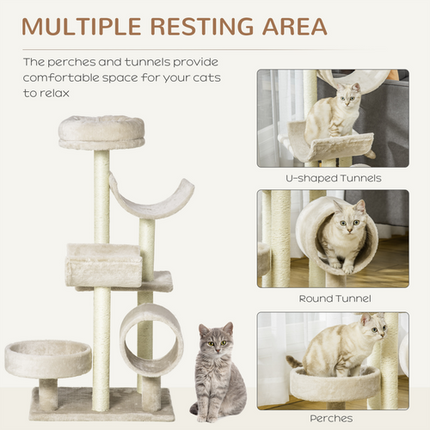 Large Multi-Level Cat Tree – Scratching Post, Tunnel, Perches & Play Center – Beige