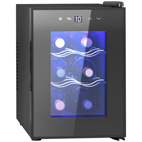 HOMCOM Mini Beer and Wine Fridge – 6-Bottle Capacity – Glass Door & Touch Screen