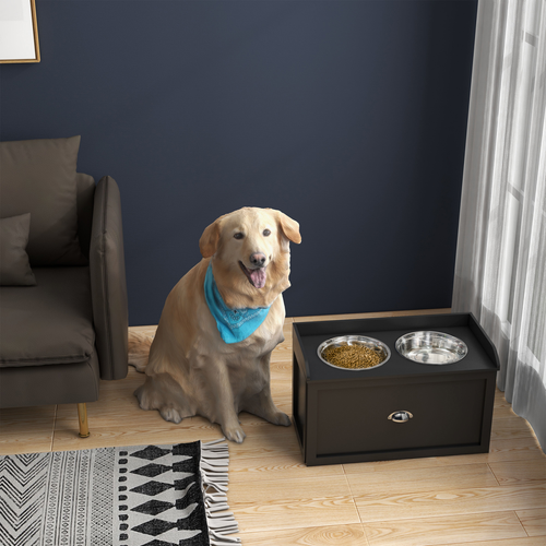 PawHut Raised Stainless Steel Dog Bowl with 21L Storage Drawer – Large Dog Feeder