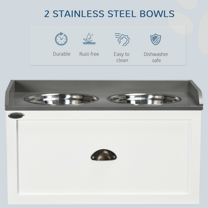 Elevated Dog Bowls with 21L Storage Drawer – For Large Dogs & Cats – White