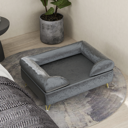 PawHut Dog Sofa Couch – Removable Backrest & Washable Cushion – Grey