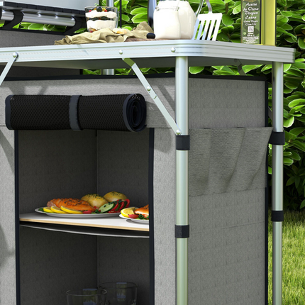 Outsunny Portable Folding Camping Kitchen – Windshield, Light Stand & Carry Bag