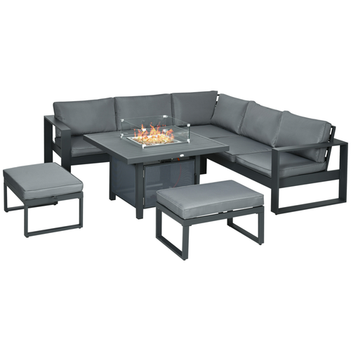 Outsunny 6-Piece Garden Furniture Set with Aluminium Firepit Table – Outdoor Sofa Set
