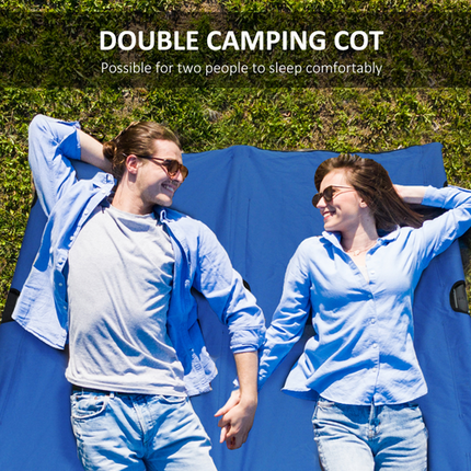 Outsunny Double Folding Camping Cot – Portable Sunbed with Carry Bag – Blue