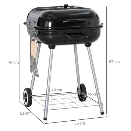 Outsunny BBQ Charcoal Smoker Grill Trolley with 2 Wheels and Utensil Holders
