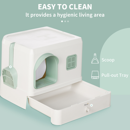 Hooded Cat Litter Box with Drawer Pan – Scoop and Deodorants Included