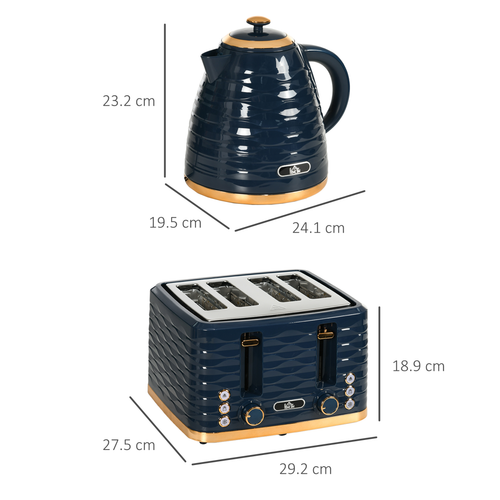 HOMCOM 1.7L Rapid Boil Kettle & 4-Slice Toaster Set – Blue