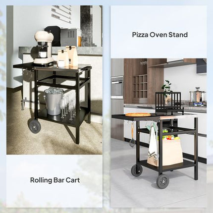 Outsunny BBQ Trolley Table with Foldable Side Table - Movable Pizza Table - Black