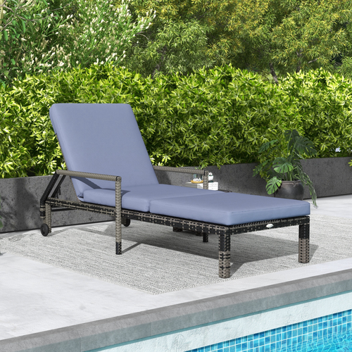 Mixed Grey Rattan Sun Lounger Set with Adjustable Backrest and Wheels – Garden Furniture