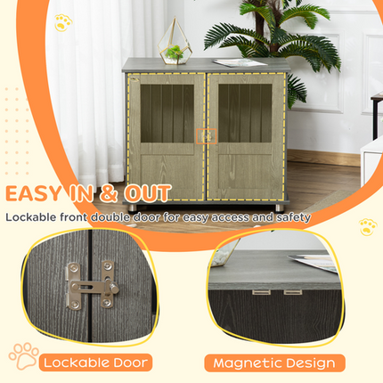 Wooden & Wire Dog Crate for Medium Dogs – Stylish Pet Kennel with Magnetic Doors