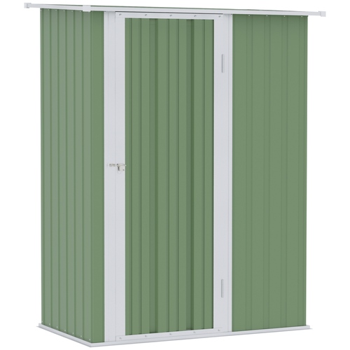 Green Metal Garden Shed 142x84x189 cm – Sloped Roof, Lockable Door, Outdoor Storage Unit