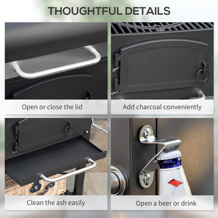 Outsunny Charcoal BBQ Grill with Adjustable Height Trolley and Thermometer