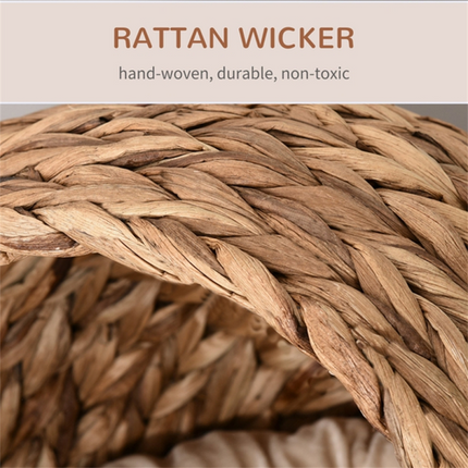 Natural Rattan Cat Bed – Raised Basket with Cushion for Small Pets