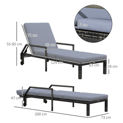 Mixed Grey Rattan Sun Lounger Set with Adjustable Backrest and Wheels – Garden Furniture