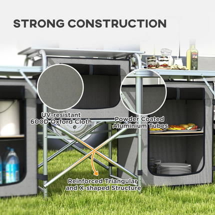 Outsunny Portable Folding Camping Kitchen – Windshield, Light Stand & Carry Bag