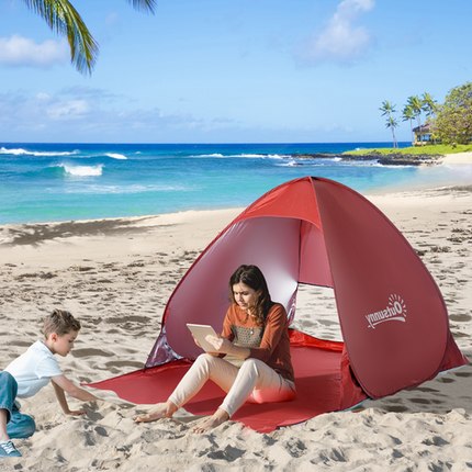 Outsunny Beach Tent – Instant Pop-Up Sun Shade Shelter – Red