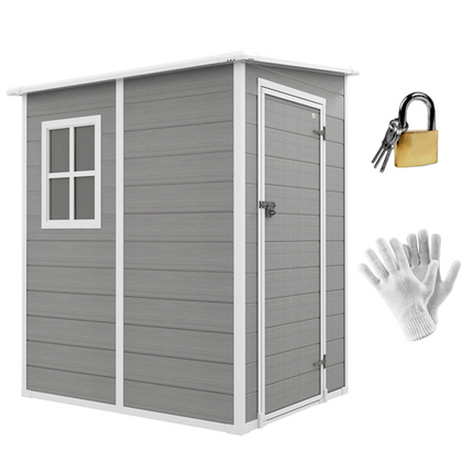 Outsunny 4x5 Lean-to Garden Shed – Plastic Tool Storage House with Lockable Door