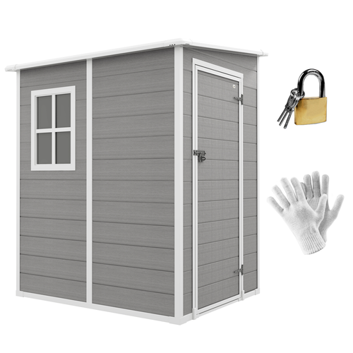 Outsunny 4x5 Lean-to Garden Shed – Plastic Tool Storage House with Lockable Door