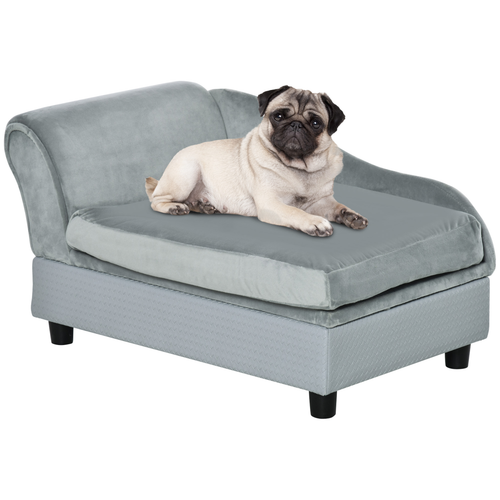 PawHut Pet Sofa Chair – Dog & Cat Couch with Cushion and Storage – Light Blue
