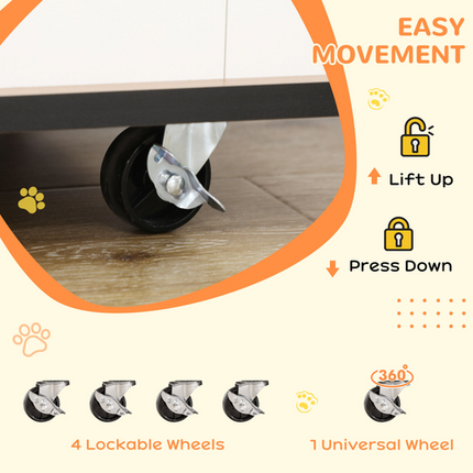 Dog Crate Furniture with Wheels – For Medium Dogs – 80 x 60 x 76.5 cm – White