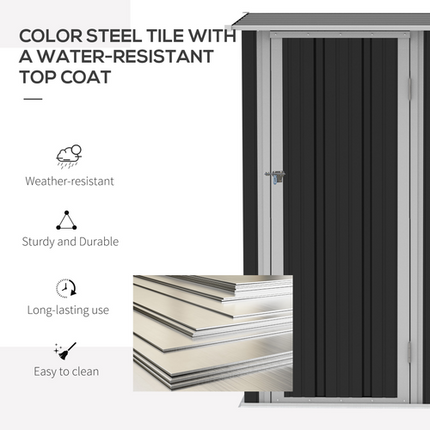 Grey Metal Garden Shed 142x84x189 cm with Lockable Door and Sloped Roof – Tool Storage Solution
