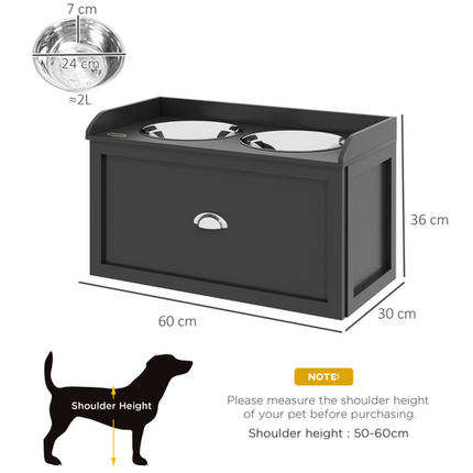 PawHut Raised Stainless Steel Dog Bowl with 21L Storage Drawer – Large Dog Feeder