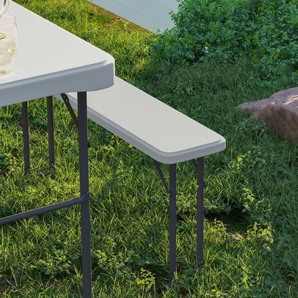 Outsunny 3-Piece Folding Picnic Table & Bench Set – With Handle – Light Grey