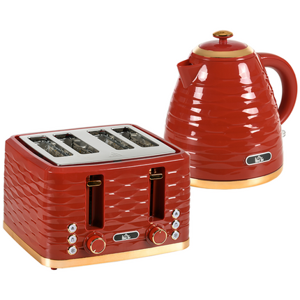 HOMCOM 1.7L Rapid Boil Kettle & 4-Slice Toaster Set – Red