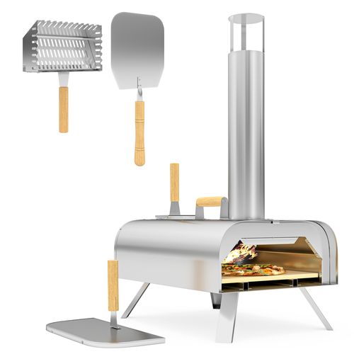 Outsunny Portable Wood Pellet Pizza Oven with Foldable Legs and 12 Inch Stone