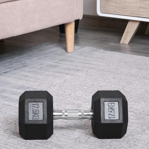 HOMCOM 17.5kg Single Rubber Hex Dumbbell – Portable Hand Weight for Home Gym